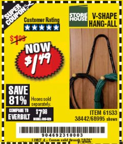 Harbor Freight Coupon V-SHAPE HANG-ALL Lot No. 38442/61430/61533/68995 Expired: 2/8/20 - $1.49