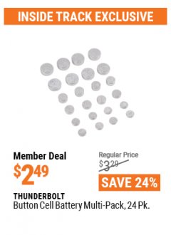 Harbor Freight ITC Coupon THUNDERBOLT MAGNUM BUTTON CELL BATTERY ASSORTMENT, 24-PIECE Lot No. 63398 Expired: 4/29/21 - $2.49