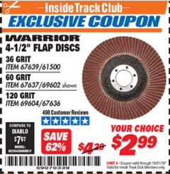 Harbor Freight ITC Coupon 4.5" FLAP DISCS Lot No. 67639/61500/69602/67637/69604 Expired: 10/31/19 - $2.99