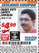 Harbor Freight ITC Coupon HEAVY DUTY SAFETY GOGGLES Lot No. 97140 Expired: 11/30/17 - $4.99