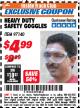 Harbor Freight ITC Coupon HEAVY DUTY SAFETY GOGGLES Lot No. 97140 Expired: 4/30/18 - $4.99