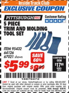 Harbor Freight ITC Coupon PITTSBURGH TRIM AND MOLDING TOOL SET, 5-PIECE Lot No. 64126 Expired: 9/30/18 - $5.99