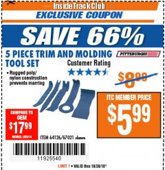 Harbor Freight ITC Coupon PITTSBURGH TRIM AND MOLDING TOOL SET, 5-PIECE Lot No. 64126 Expired: 10/30/18 - $5.99