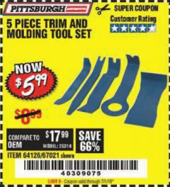 Harbor Freight Coupon PITTSBURGH TRIM AND MOLDING TOOL SET, 5-PIECE Lot No. 64126 Expired: 7/1/19 - $5.99