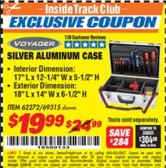 Harbor Freight ITC Coupon 18" X 6" X 13" SILVER ALUMINUM CASE Lot No. 62272/69315 Expired: 2/28/19 - $19.99