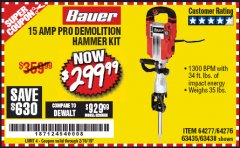 Harbor Freight Coupon 15 AMP PRO DEMOLITION HAMMER KIT Lot No. 63435/63438 Expired: 2/16/19 - $299.99