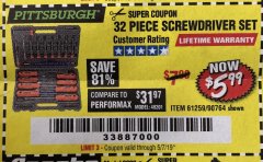 Harbor Freight Coupon 32 PIECE SCREWDRIVER SET Lot No. 61259/90764 Expired: 5/7/19 - $5.99