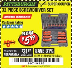 Harbor Freight Coupon 32 PIECE SCREWDRIVER SET Lot No. 61259/90764 Expired: 10/27/19 - $5.99