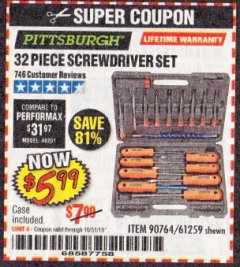 Harbor Freight Coupon 32 PIECE SCREWDRIVER SET Lot No. 61259/90764 Expired: 10/31/19 - $5.99