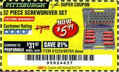 Harbor Freight Coupon 32 PIECE SCREWDRIVER SET Lot No. 61259/90764 Expired: 6/30/20 - $5.99