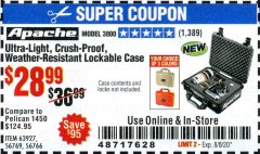 Harbor Freight Coupon APACHE 3800 WEATHERPROOF PROTECTIVE CASE Lot No. 63927 Expired: 8/8/20 - $28.99
