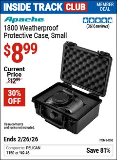 Harbor Freight Coupon APACHE 1800 WEATHERPROOF PROTECTIVE CASE, SMALL, BLACK Lot No. 64550 Valid: 12/31/69 - 2/26/26 - $8.99