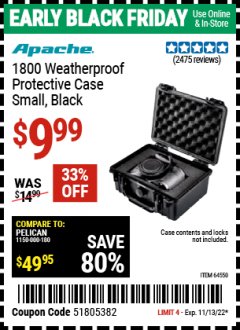 Harbor Freight Coupon APACHE 1800 WEATHERPROOF PROTECTIVE CASE Lot No. 64550/63518 Expired: 11/13/22 - $9.99