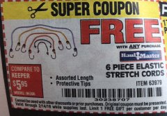 Harbor Freight FREE Coupon 6 PIECE ELASTIC STRETCH CORDS Lot No. 63979 Expired: 2/14/19 - FWP