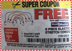 Harbor Freight FREE Coupon 6 PIECE ELASTIC STRETCH CORDS Lot No. 63979 Expired: 2/14/19 - FWP