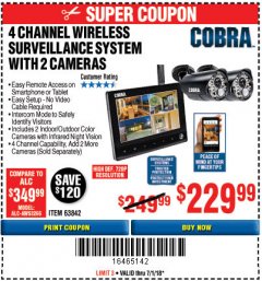 Harbor Freight Coupon 4 CHANNEL WIRELESS SURVEILLANCE SYSTEM WITH 2 CAMERAS Lot No. 63842 Expired: 7/1/18 - $2.29