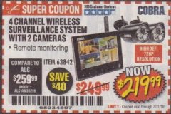 Harbor Freight Coupon 4 CHANNEL WIRELESS SURVEILLANCE SYSTEM WITH 2 CAMERAS Lot No. 63842 Expired: 7/31/19 - $219.99