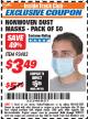 Harbor Freight ITC Coupon NONWOVEN DUST MASKS - PACK OF 50 Lot No. 93482 Expired: 12/31/17 - $3.49