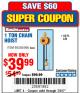 Harbor Freight Coupon 1 TON CHAIN HOIST Lot No. 69338/996 Expired: 7/3/17 - $39.99