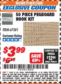Harbor Freight ITC Coupon 50 PIECE PEGBOARD HOOK KIT Lot No. 67581 Expired: 5/31/18 - $3.99