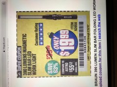 Harbor Freight Coupon BRAUN 390 LUMEN SLIM BAR FOLDING LED WORKLIGHT Lot No. 63958/56248/56329 Expired: 2/16/19 - $19.99