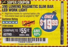 Harbor Freight Coupon BRAUN 390 LUMEN SLIM BAR FOLDING LED WORKLIGHT Lot No. 63958/56248/56329 Expired: 3/17/19 - $19.99