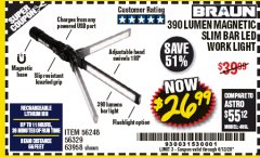 Harbor Freight Coupon BRAUN 390 LUMEN SLIM BAR FOLDING LED WORKLIGHT Lot No. 63958/56248/56329 Expired: 6/30/20 - $26.99