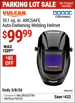 Harbor Freight Coupon VULCAN 10.1 SQ. IN. ARCSAFE AUTO-DARKENING WELDING HELMET Lot No. 63749 Expired: 3/8/26 - $99.99