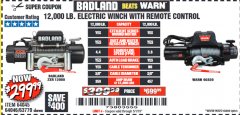 Harbor Freight Coupon BADLAND ZXR12000 12000 LB. OFF-ROAD VEHICLE ELECTRIC WINCH WITH AUTOMATIC LOAD-HOLDING BRAKE Lot No. 64045/64046/63770 Expired: 5/1/19 - $299.99