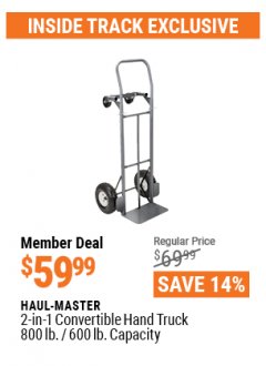 Harbor Freight ITC Coupon $10 OFF ANY HAND TRUCK Lot No. 62406/62180/62199/95909/62775/62973/62776/95061/62974/62900/97528/62550/62551/62369/60520/62467/65685 Expired: 4/29/21 - $59.99