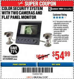 Harbor Freight Coupon COLOR SECURITY SYSTEM WITH 2 CAMERAS AND FLAT PANEL MONITOR Lot No. 62284/63129/60565 Expired: 7/1/18 - $54.99