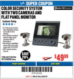 Harbor Freight Coupon COLOR SECURITY SYSTEM WITH 2 CAMERAS AND FLAT PANEL MONITOR Lot No. 62284/63129/60565 Expired: 8/26/18 - $49.99