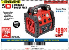 Harbor Freight Coupon 5-IN-1 PORTABLE POWER PACK Lot No. 60703/62747/63998/63746 Expired: 7/1/18 - $89.99