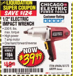 Harbor Freight Coupon 1/2" ELECTRIC IMPACT WRENCH Lot No. 31877/61173/68099/69606 Expired: 6/30/18 - $39.99