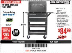 Harbor Freight Coupon 30" BULK STORAGE TECH CART Lot No. 64002 Expired: 11/11/18 - $84.99