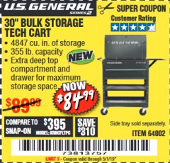 Harbor Freight Coupon 30" BULK STORAGE TECH CART Lot No. 64002 Expired: 5/1/19 - $84.99