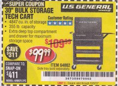 Harbor Freight Coupon 30" BULK STORAGE TECH CART Lot No. 64002 Expired: 10/9/19 - $99.99