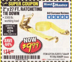 Harbor Freight Coupon 2" X 27 FT. HEAVY DUTY RATCHETING TIE DOWN Lot No. 95106/62134/63012/60689 Expired: 11/30/19 - $9.99