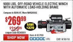 Harbor Freight Coupon BADLAND ZXR9000 9000 LB WINCH Lot No. 64047/64048/64049/63769 Expired: 9/30/18 - $269.99