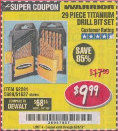 Harbor Freight Coupon 29 PIECE TITANIUM DRILL BIT SET Lot No. 5889/62281/61637 Expired: 8/24/19 - $9.99