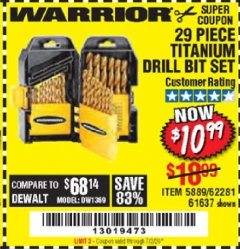 Harbor Freight Coupon 29 PIECE TITANIUM DRILL BIT SET Lot No. 5889/62281/61637 Expired: 7/2/20 - $10.99