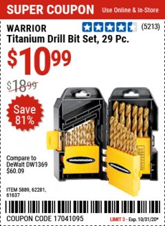 Harbor Freight Coupon 29 PIECE TITANIUM DRILL BIT SET Lot No. 5889/62281/61637 Expired: 10/31/20 - $10.99