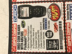 Harbor Freight Coupon ZURICH OBD2 SCANNER WITH ABS ZR13 Lot No. 63806 Expired: 7/31/18 - $169.99