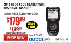 Harbor Freight Coupon ZURICH OBD2 SCANNER WITH ABS ZR13 Lot No. 63806 Expired: 5/31/19 - $179.99