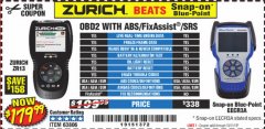 Harbor Freight Coupon ZURICH OBD2 SCANNER WITH ABS ZR13 Lot No. 63806 Expired: 10/1/19 - $179.99
