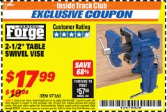 Harbor Freight ITC Coupon 2-1/2" TABLE SWIVEL VISE Lot No. 97160 Expired: 7/31/18 - $17.99