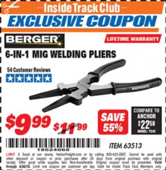 Harbor Freight ITC Coupon BERGER 8 IN. MIG WELDING PLIERS Lot No. 63513 Expired: 4/30/19 - $9.99