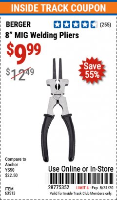 Harbor Freight ITC Coupon 6-IN-1 MIG WELDING PLIERS Lot No. 63513 Expired: 8/31/20 - $9.99