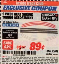 Harbor Freight ITC Coupon 9 PIECE HEAT SHRINK TUBING ASSORTMENT Lot No. 45058/96024 Expired: 7/31/19 - $0.89