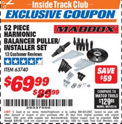 Harbor Freight ITC Coupon 52 PIECE HARMONIC BALANCER PULLER/INSTALLER SET Lot No. 63740 Expired: 3/31/19 - $69.99